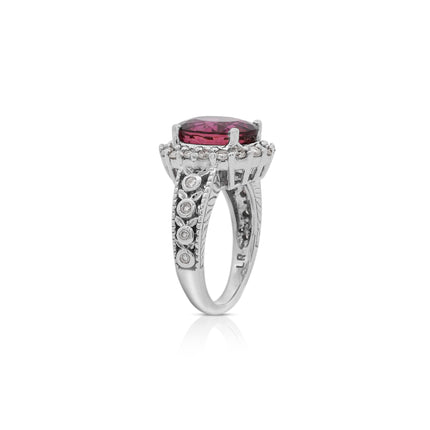 GIA Cert. 5.52 Carat Rubellite and Diamond Halo Filigree Ring