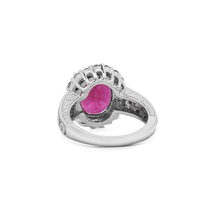 GIA Cert. 5.52 Carat Rubellite and Diamond Halo Filigree Ring