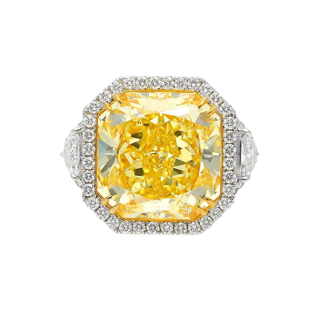 GIA Certified 13.14 Carat Fancy Intense Yellow Diamond VVS1 Halo 18K Ring-Time and Carat