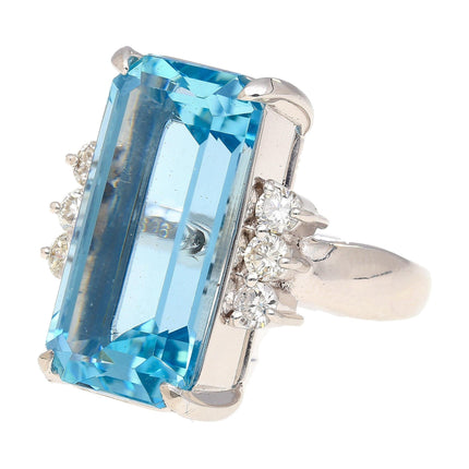 GIA Certified 16.70 Carat Aquamarine and Diamond Vintage Cocktail Ring