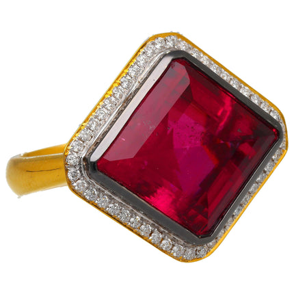 GIA Certified 17.16 Carat Lozenge Cut Rubellite Red Tourmaline Ring