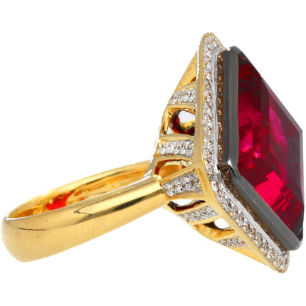 GIA Certified 17.16 Carat Lozenge Cut Rubellite Red Tourmaline Ring