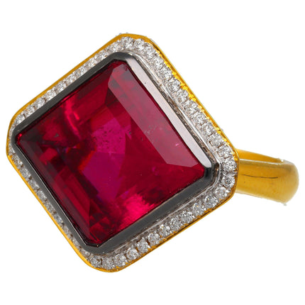 GIA Certified 17.16 Carat Lozenge Cut Rubellite Red Tourmaline Ring