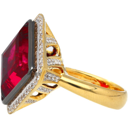 GIA Certified 17.16 Carat Lozenge Cut Rubellite Red Tourmaline Ring