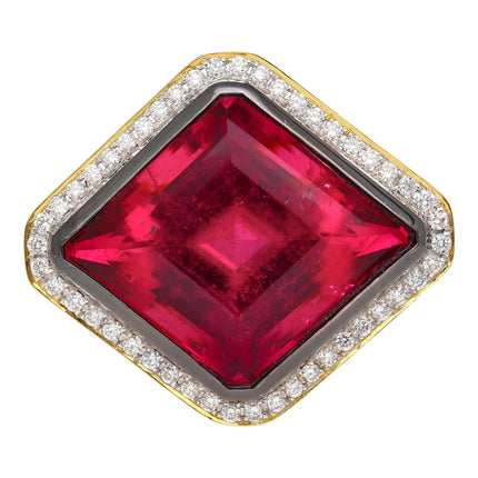 GIA Certified 17.16 Carat Lozenge Cut Rubellite Red Tourmaline Ring