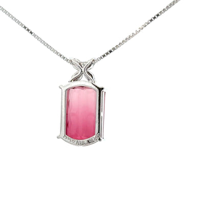 GIA Certified 18.61 Carat Pink Tourmaline & Floral Diamond Pendant Necklace