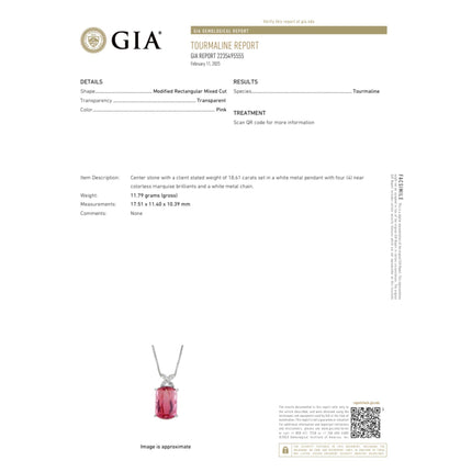 GIA Certified 18.61 Carat Pink Tourmaline & Floral Diamond Pendant Necklace