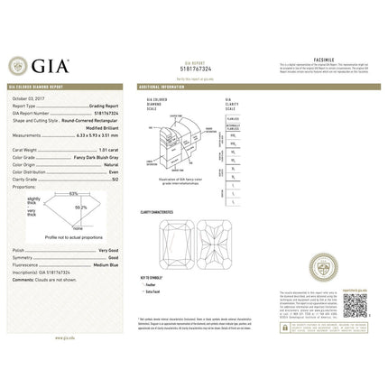 GIA Certified 1.01 Carat Fancy Blue Diamond, Pink Diamond and Diamond 18K Ring