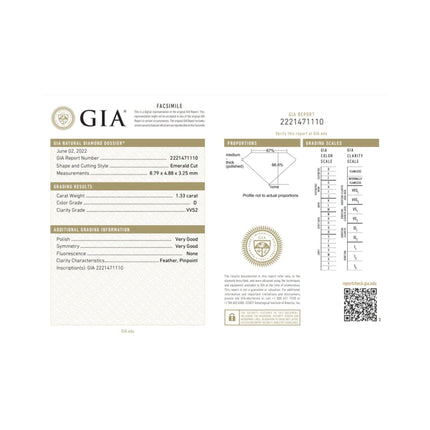 GIA Certified 1.33 Carat Emerald Cut D/VVS2 Diamond East West Band Ring