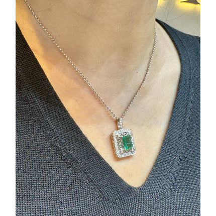 GIA Certified 1.39 Carat Zambian Emerald and Diamond Floral Box Pendant Necklace