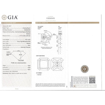 GIA Certified 1.51 CTTW Fancy Light Brown Pink Internally Flawless Diamond Ring