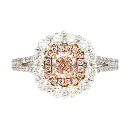 GIA Certified 1.51 CTTW Fancy Light Brown Pink Internally Flawless Diamond Ring