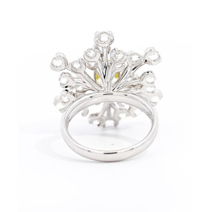 GIA Certified 1.52 Carat Fancy Greenish Yellow Diamond Briolette Snowflake Ring