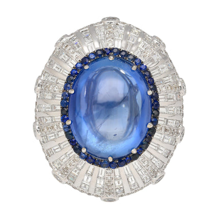 GIA Certified 26 Carat Sapphire Cabochon & Diamond Art Deco Dome 18K Ring