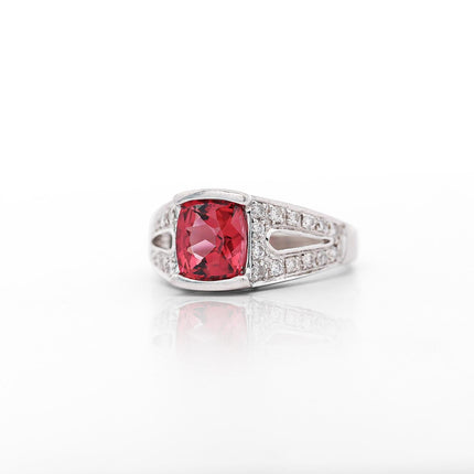 GIA Certified 3 Carat No Heat Red Spinel & Diamond Cocktail Platinum Ring