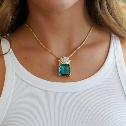 GIA Certified 35 Carat Indicolite Tourmaline & Diamond 18K Gold Pendant
