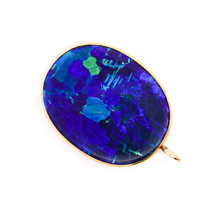 GIA Certified 35 Carat Marcus & Co Australian Black Opal in 18K Gold Pendant
