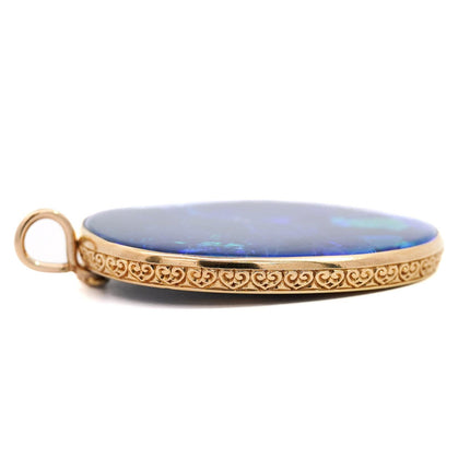 GIA Certified 35 Carat Marcus & Co Australian Black Opal in 18K Gold Pendant