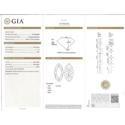 GIA Certified 3.22 Carat Marquise Cut G/VS1 Halo Engagement 18K Ring