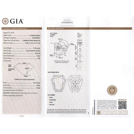 GIA Certified 3.28 Carat Fancy Intense Yellow Shield Kite Cut Natural Diamond Pendant Necklace