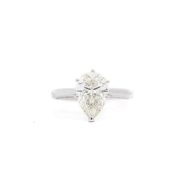 GIA Certified 3.40 I/SI2 Pear Cut Diamond Solitaire 18K White Gold Ring