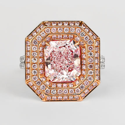 GIA Certified 3.48 Carat Radiant Cut Light Pink Diamond Ring in 18K White Gold