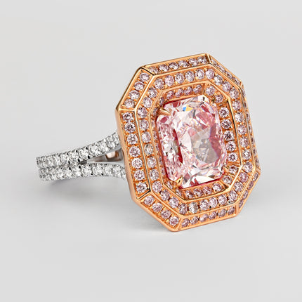 GIA Certified 3.48 Carat Radiant Cut Light Pink Diamond Ring in 18K White Gold