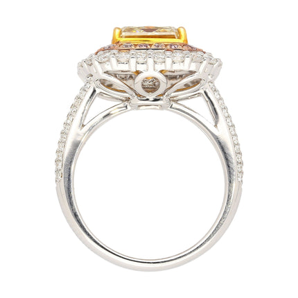 GIA Certified 3.51 Carat Fancy Brownish Yellow Diamond Ring with Pink and White Diamond Halo