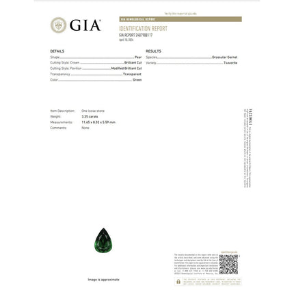 GIA Certified 3.55ct Pear Cut Tsavorite Diamond Cocktail Ring