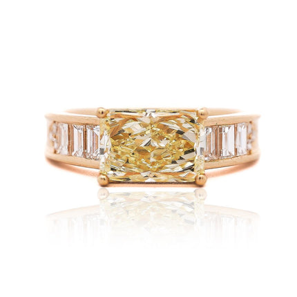 GIA Certified 3.86 Carat Yellow Diamond East West Ring 18K Gold