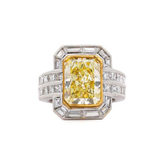 GIA Certified 4.12 Carat Fancy Yellow VS1 Radiant Diamond Halo Engagement Ring