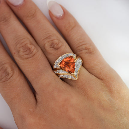 GIA Certified 4.5 Carat Orange Spessartine Garnet Trilliant Cut 18K Gold Ring