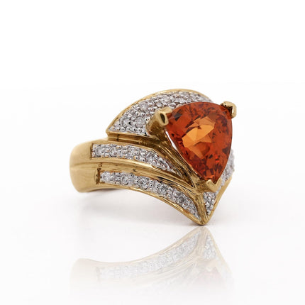 GIA Certified 4.5 Carat Orange Spessartine Garnet Trilliant Cut 18K Gold Ring