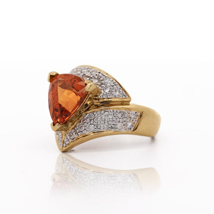 GIA Certified 4.5 Carat Orange Spessartine Garnet Trilliant Cut 18K Gold Ring