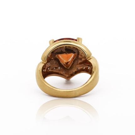GIA Certified 4.5 Carat Orange Spessartine Garnet Trilliant Cut 18K Gold Ring