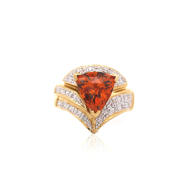 GIA Certified 4.5 Carat Orange Spessartine Garnet Trilliant Cut 18K Gold Ring