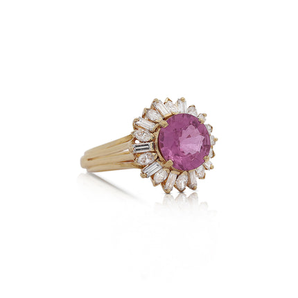 GIA Certified 4.8 Carat Oval Pink Sapphire & Diamond 18K Gold Starburst Ring