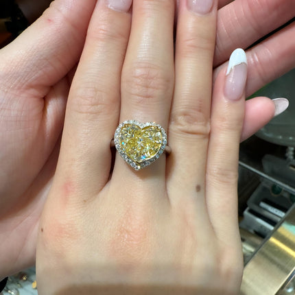 GIA Certified 5.03 Carat Fancy Yellow Heart-Shaped Diamond & Halo 18K Gold Ring