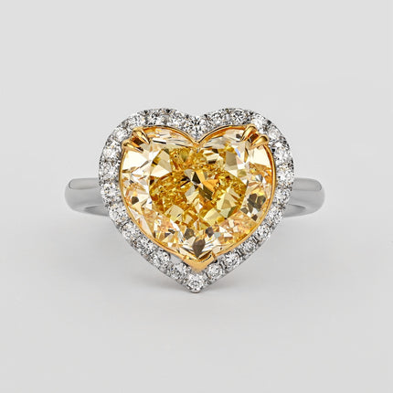 GIA Certified 5.03 Carat Fancy Yellow Heart-Shaped Diamond & Halo 18K Gold Ring