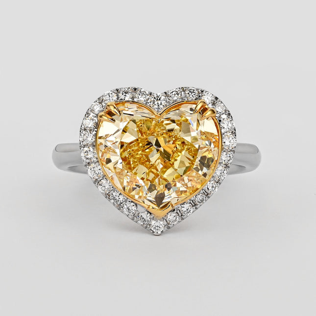 GIA Certified 5.03 Carat Fancy Yellow Heart-Shaped Diamond & Halo 18K Gold Ring