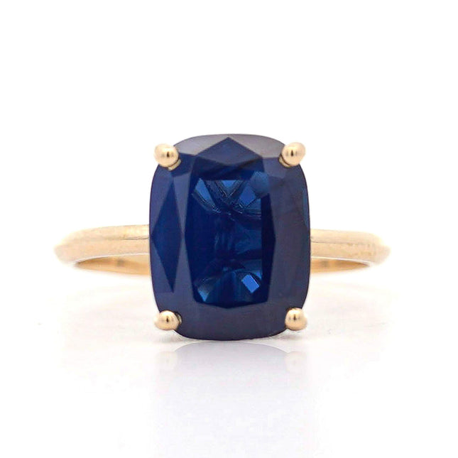 GIA Certified 5.11 Carat Cushion Blue Sapphire 14K Yellow Gold Solitaire Ring-Time and Carat