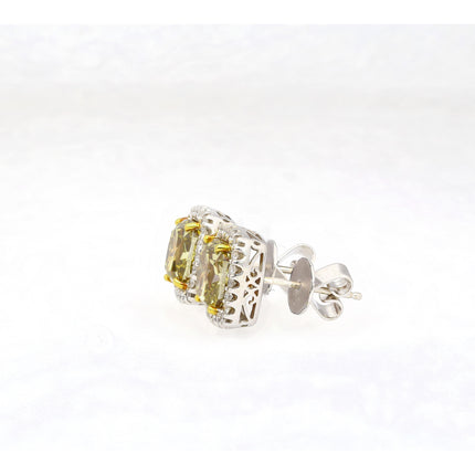 GIA Certified 5.12 Carat Fancy Brownish Greenish Yellow Diamond Stud Earrings