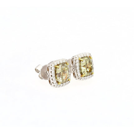 GIA Certified 5.12 Carat Fancy Brownish Greenish Yellow Diamond Stud Earrings