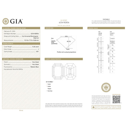 GIA Certified 5.36 Carat Emerald Cut J Color VS1 Clarity Loose Diamond