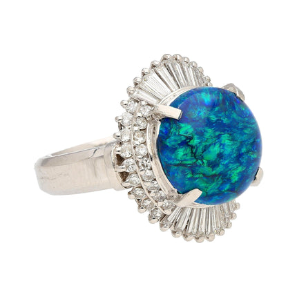 GIA Certified 5.38 Carat Black Opal and Diamond Ballerina Vintage Platinum Ring