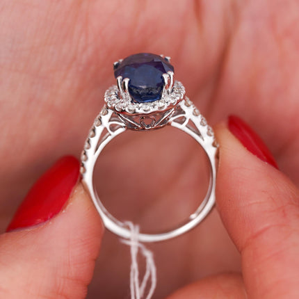 GIA Certified 6.01 Carat Sapphire & Diamond in Halo Engagement Ring