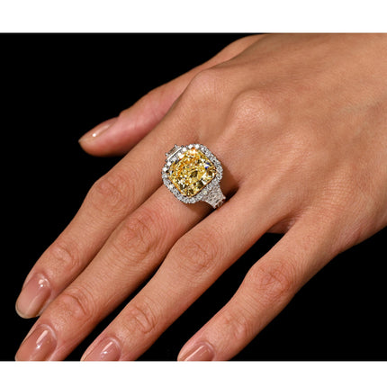 GIA Certified 8.39 Carat Fancy Intense Yellow Diamond 18K White Gold Halo Ring