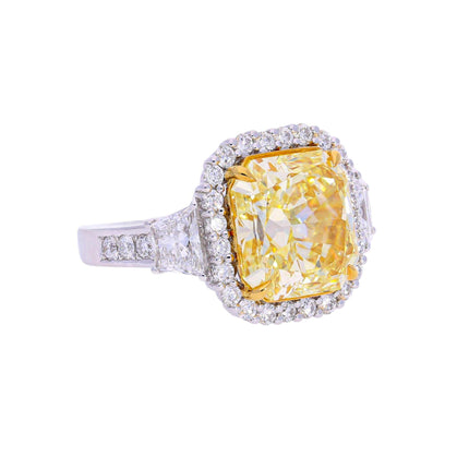 GIA Certified 8.39 Carat Fancy Intense Yellow Diamond 18K White Gold Halo Ring