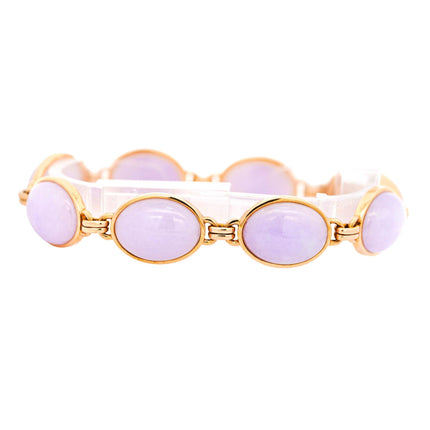 GIA Certified GUMP Signed Lavender Jadeite Jade 14K Gold Link Bracelet