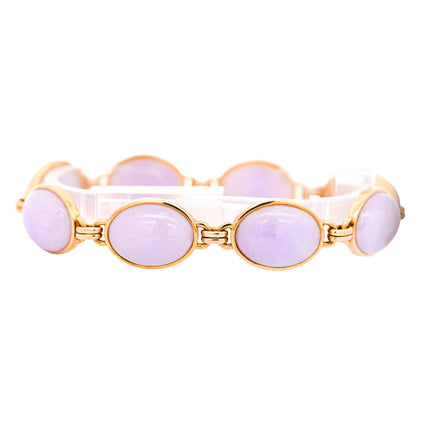 GIA Certified GUMP Signed Lavender Jadeite Jade 14K Gold Link Bracelet